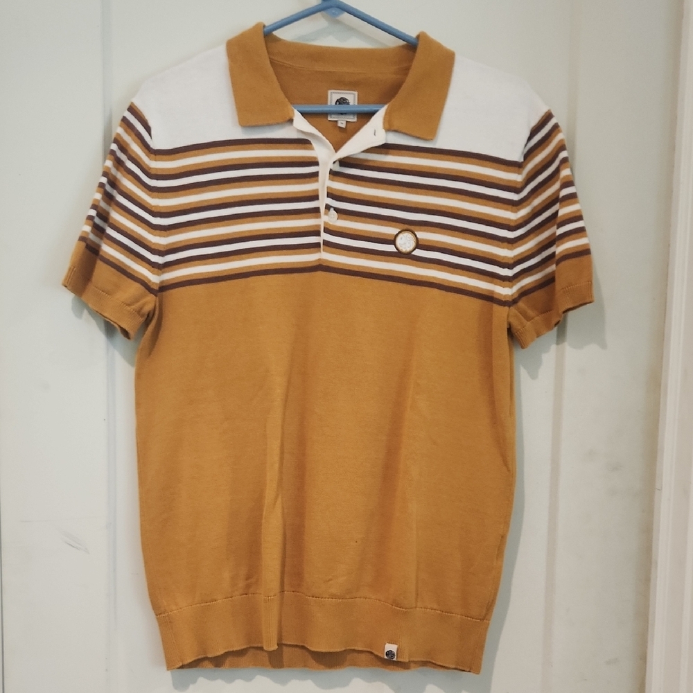Pretty Green Mustard and White Striped Polo Shirt